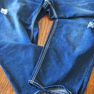 Indigo Denim with Tan Label and White Stitching
